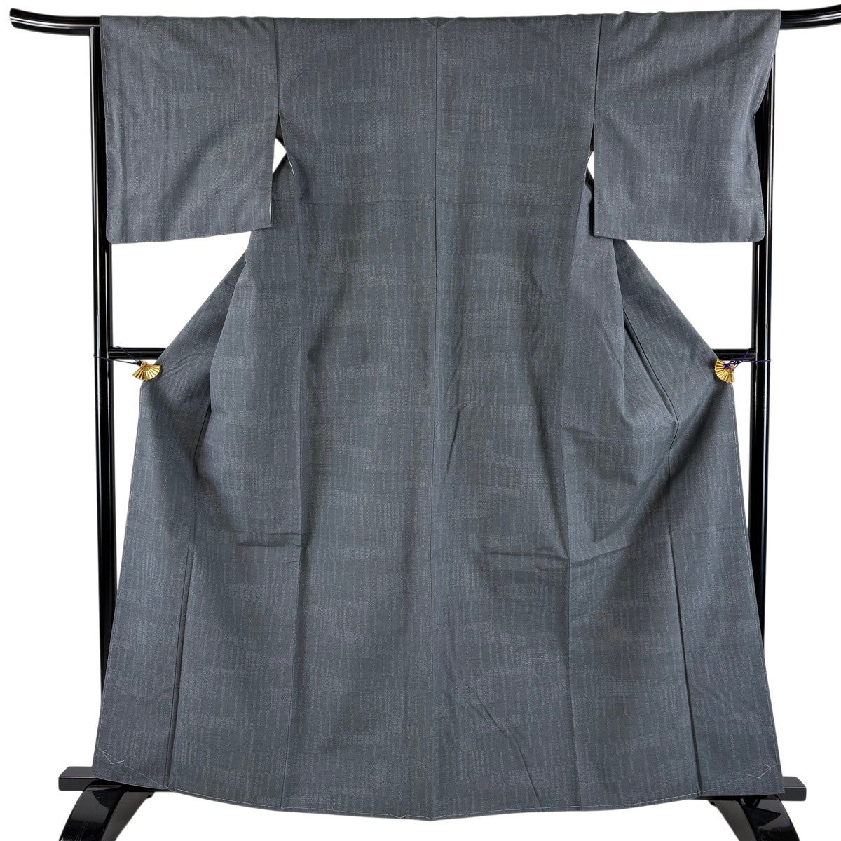 紬 身丈162.5cm 裄丈66cm M 袷 証紙あり 縞 幾何学模様 灰色 正絹 秀品