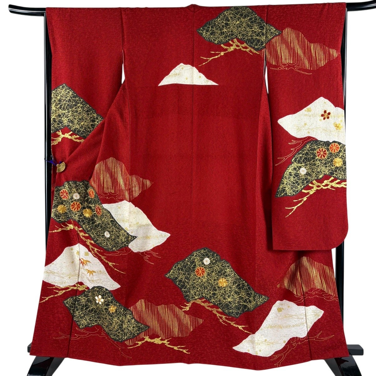 美品】 振袖 身丈163cm 裄丈66cm M 袷 笠松 菊 赤 正絹 秀品｜中古