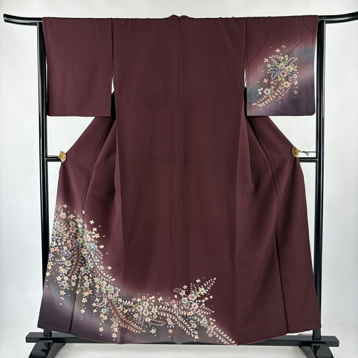 付下げ 身丈158cm 裄丈66.5cm M 袷 辻が花 ぼかし 茶紫 正絹 秀品