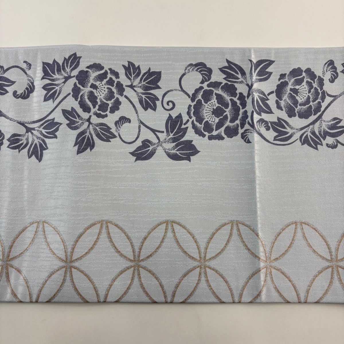開き名古屋帯 秀品 花唐草 七宝 金銀糸 水色 正絹｜中古・古着