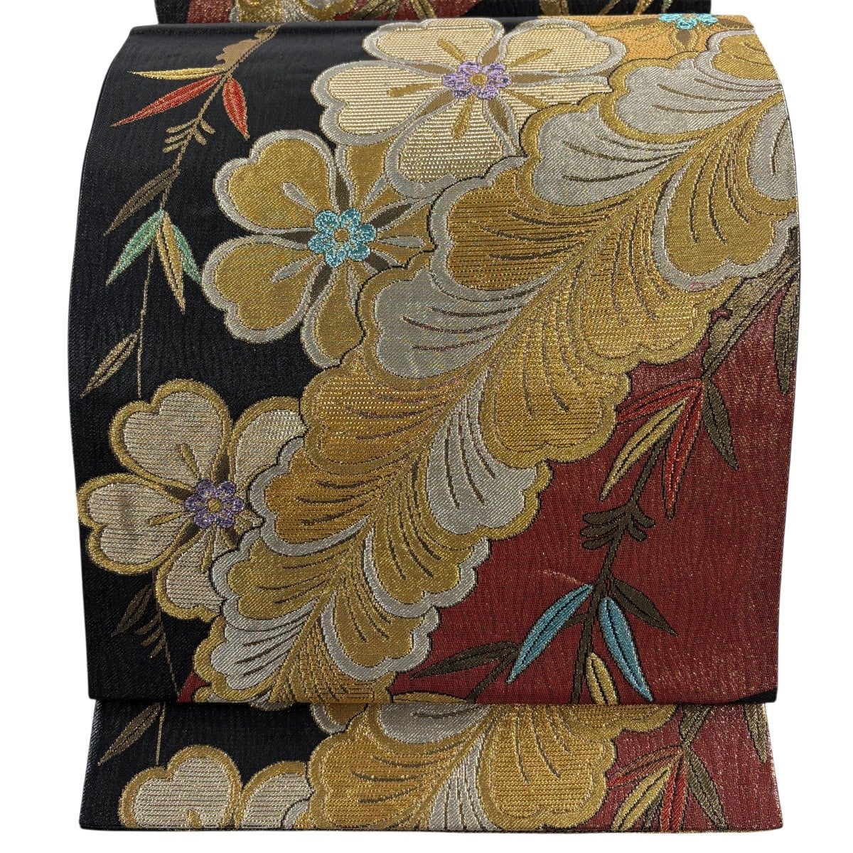 美品】 袋帯 秀品 華文 雪輪 金銀糸 箔 黒 六通 正絹｜中古・古着