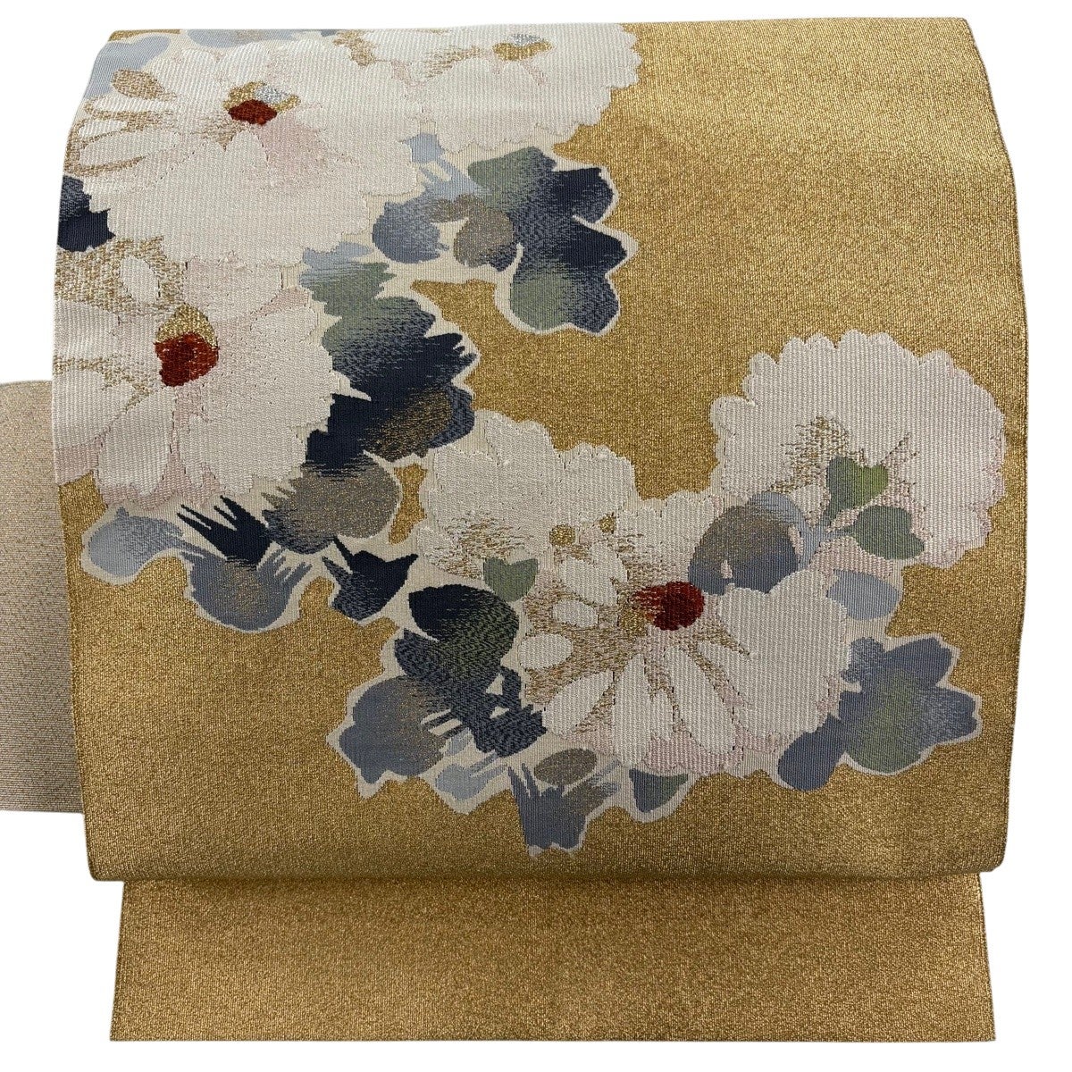名古屋帯 秀品 八寸名古屋帯 牡丹 金銀糸 綴れ織 金色 正絹｜中古