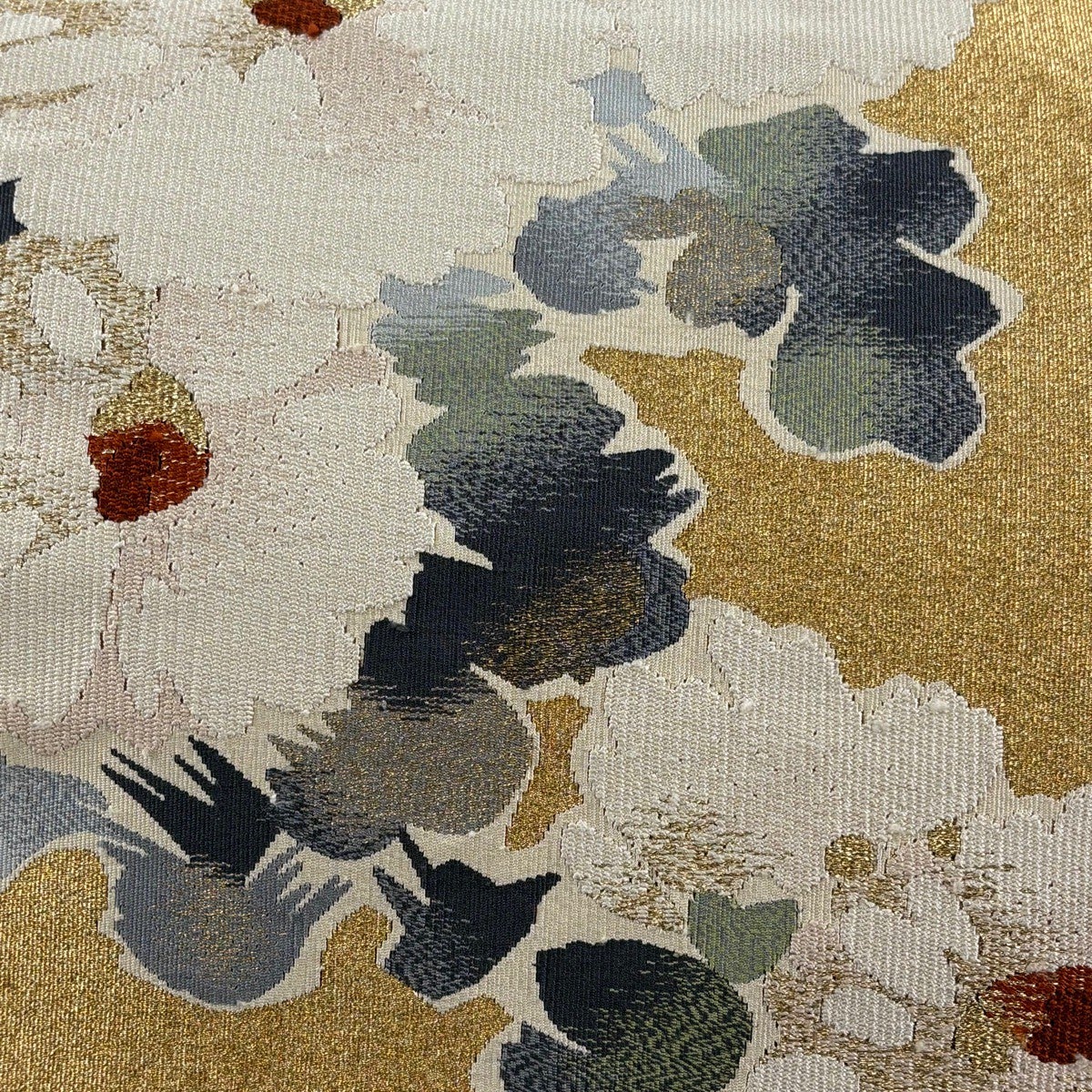 名古屋帯 秀品 八寸名古屋帯 牡丹 金銀糸 綴れ織 金色 正絹｜中古