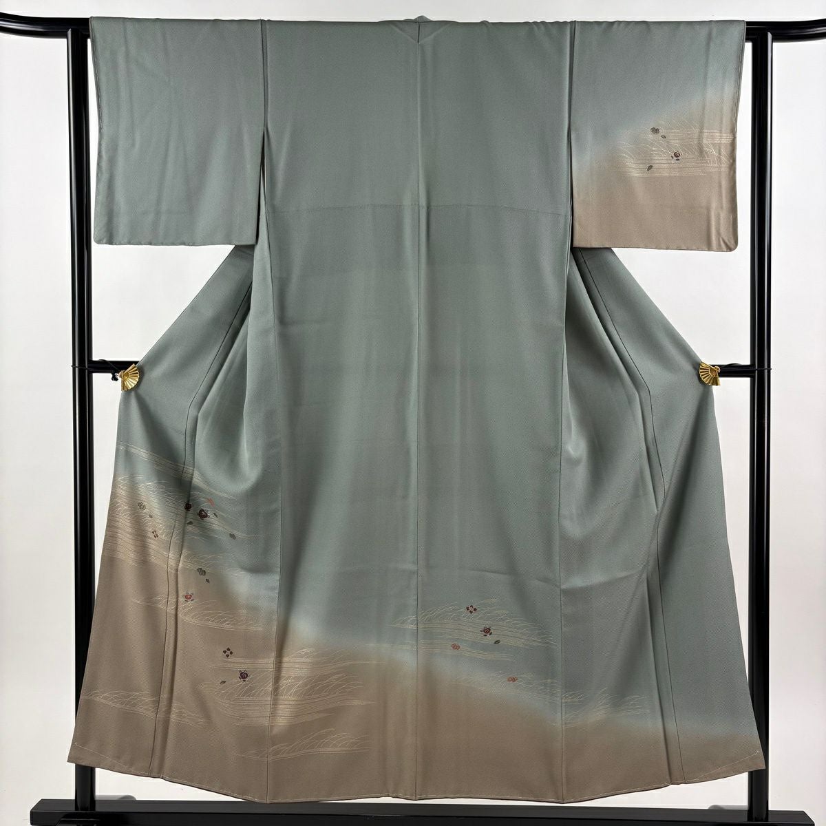 美品】 付下げ 身丈154cm 裄丈63cm S 袷 枝花 流水 螺鈿 金彩 鶯色