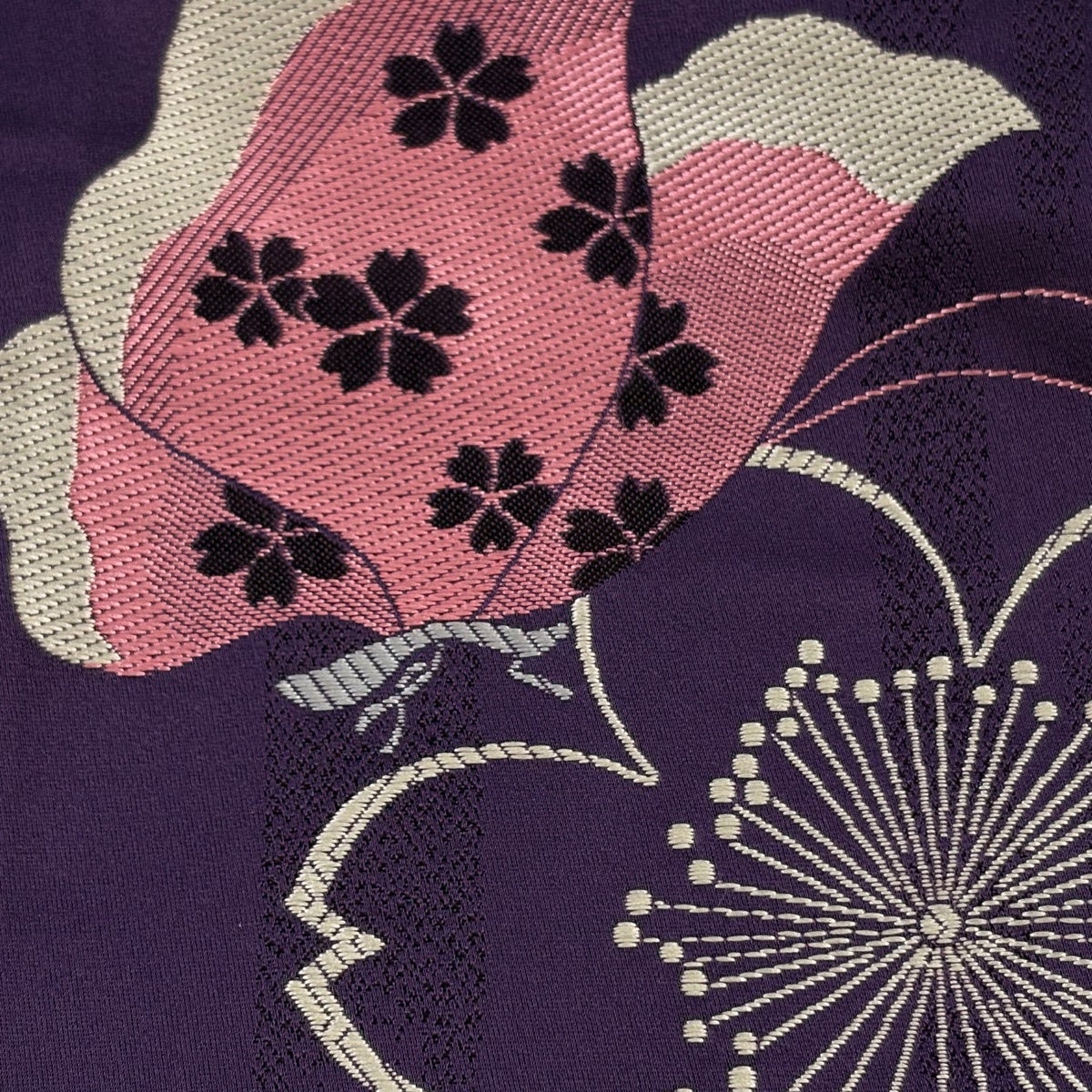 美品】半幅帯 優品 ViViSienne 蝶 桜 濃紫 化繊｜中古・古着