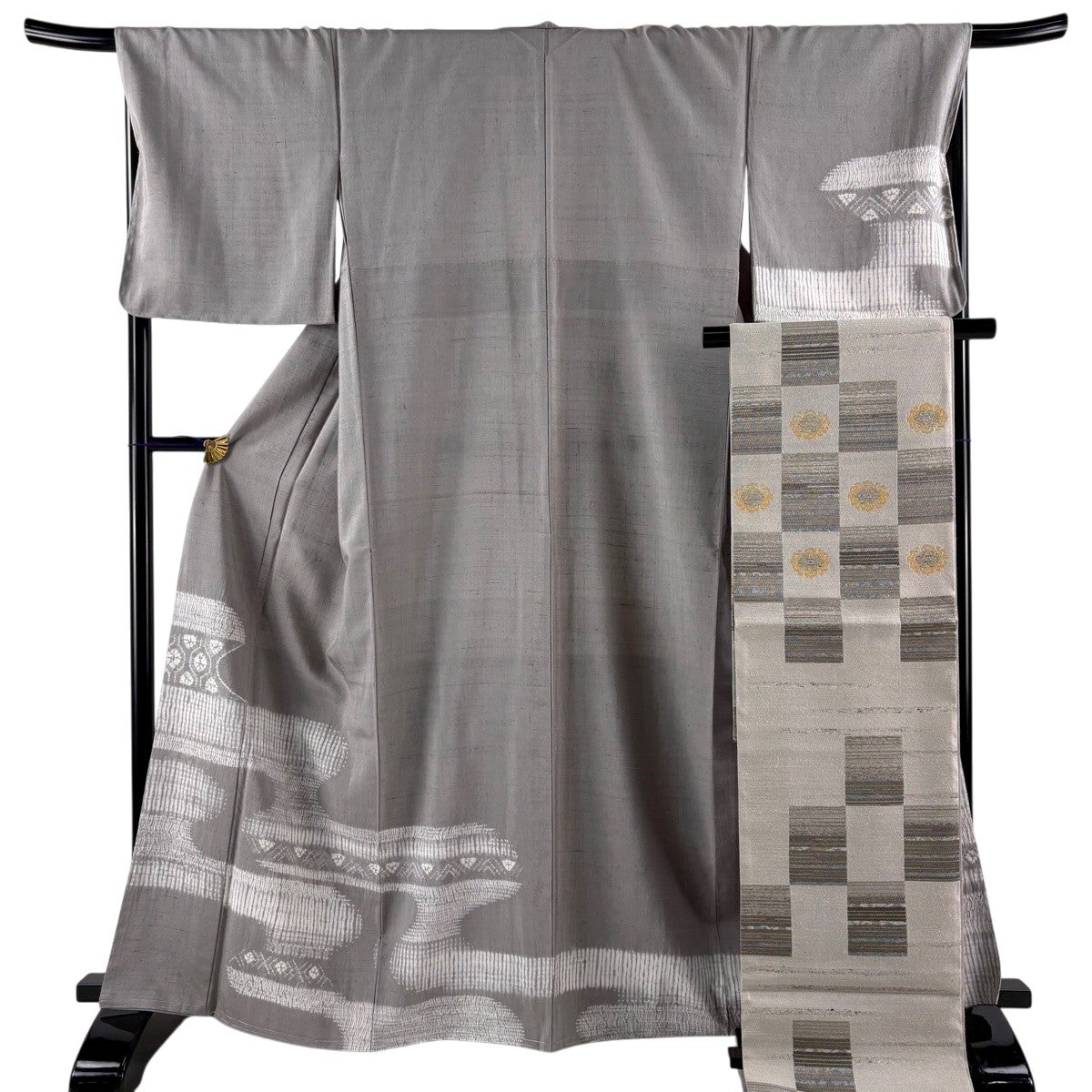 美品】 付下げ 身丈165.5cm 裄丈68cm L 袷 袋帯セット 紬地 霞 絞り 美品】 付下げ 身丈165.5cm 裄丈68cm L 袷 袋帯セット 紬地 霞 絞り