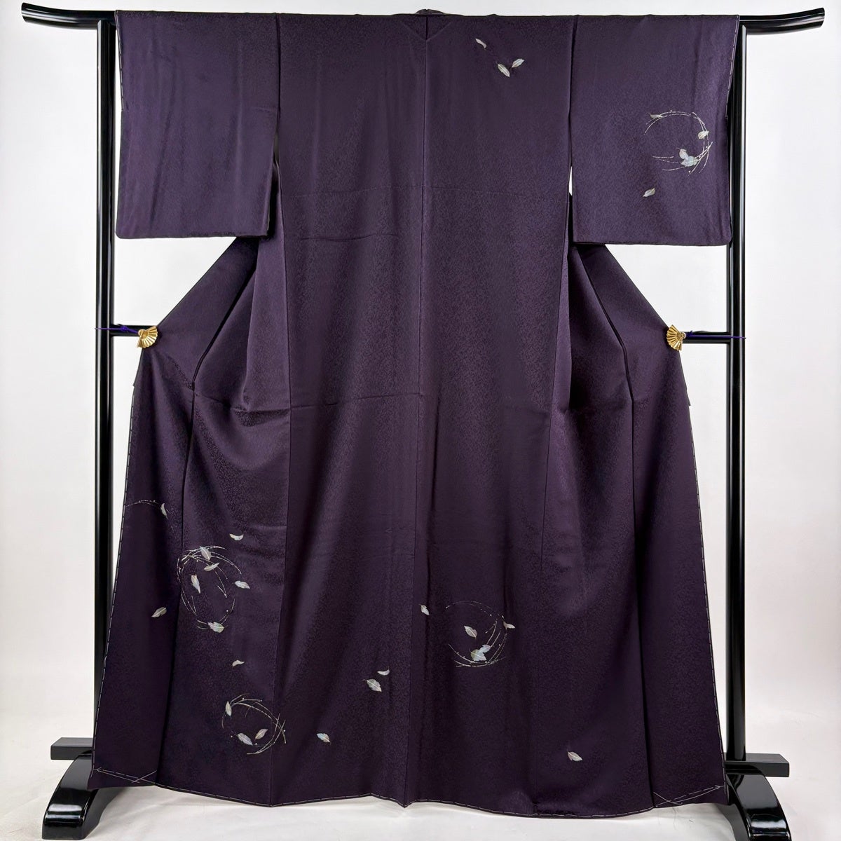 美品】 付下げ 身丈167cm 裄丈64cm M 袷 袋帯セット 葉柄 松葉 銀彩