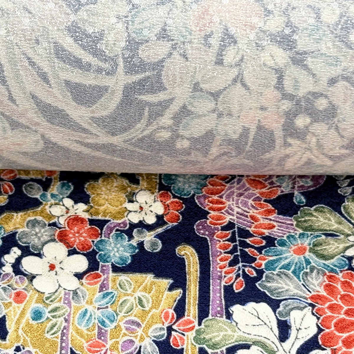 青系 反物 まとめ 正絹 絹混 アセテート 6本セット 反物 秀品 菊 枝花 紺色 正絹｜中古・古着・リサイクル着物通販