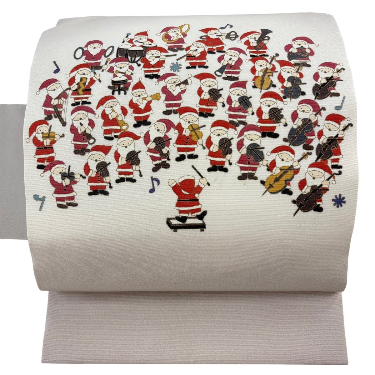 名古屋帯 逸品 サンタクロース 楽器 金彩 灰色 正絹｜中古・古着