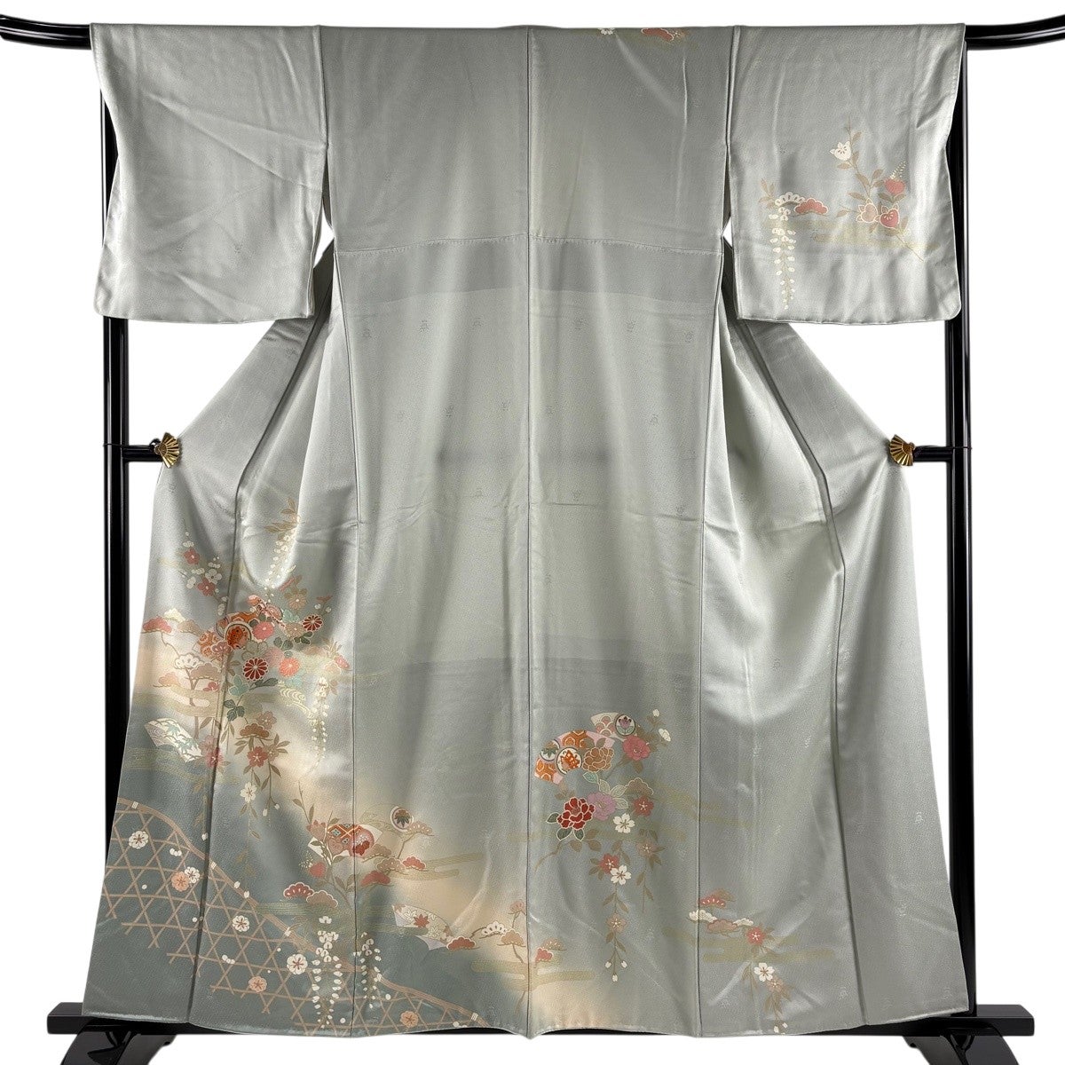 美品】 訪問着 身丈158.5cm 裄丈66.5cm M 袷 扇面 草花 金彩 ぼかし