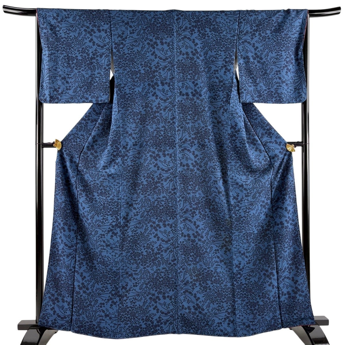 付下げ 身丈162cm 裄丈64cm M 袷 草花 流水 藍色 正絹 秀品｜中古