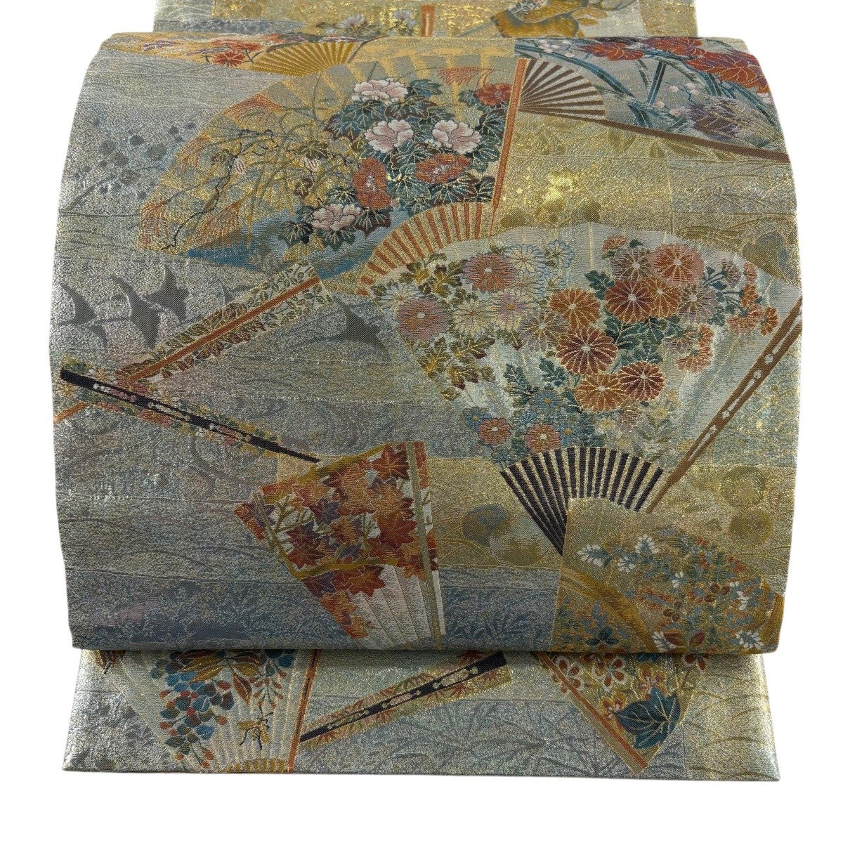 美品】袋帯 名品 CLUB mola 花鳥 魚 箔 金銀糸 赤茶 六通 正絹｜中古