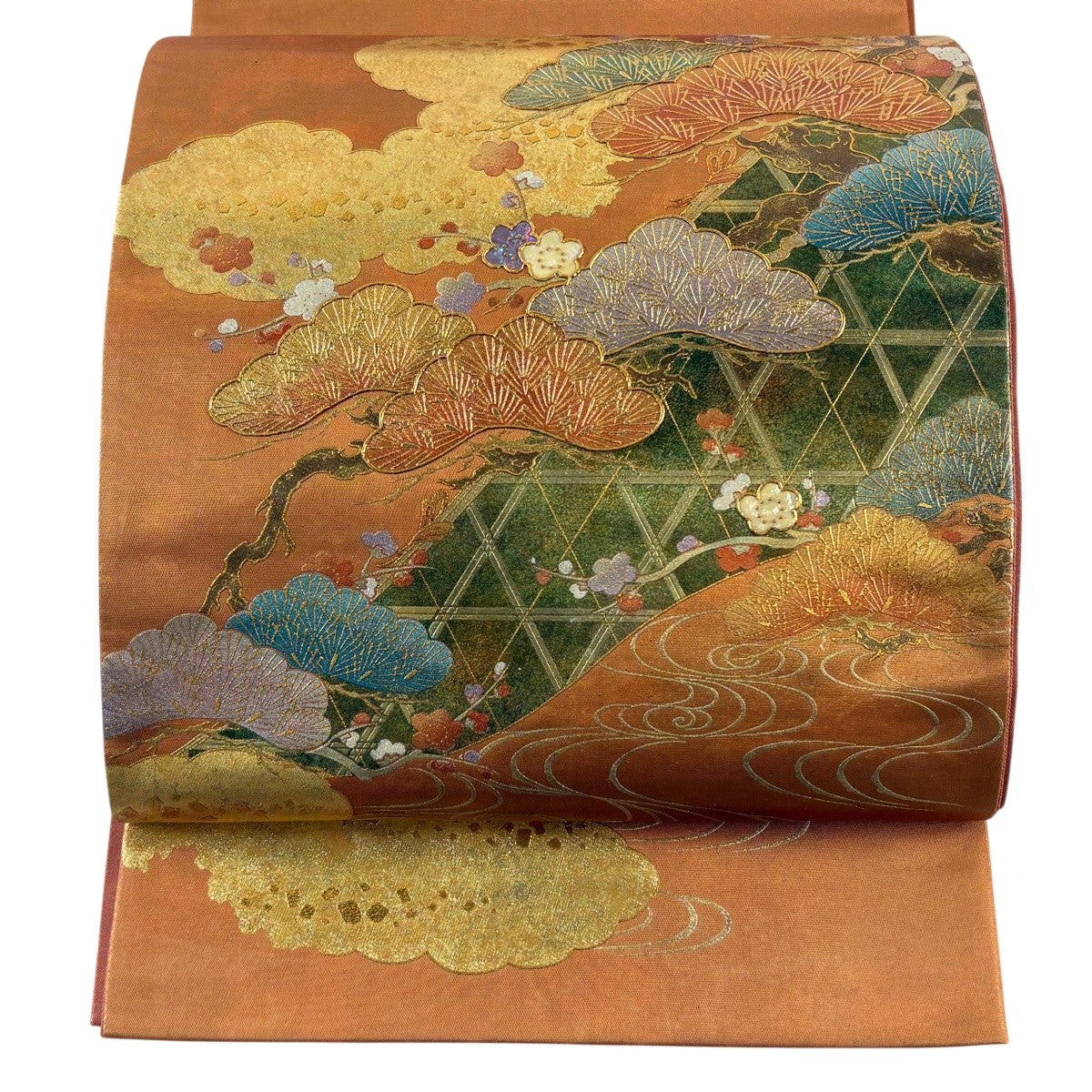 袋帯 名品 鳳凰 華文 螺鈿 金彩 金色 お太鼓柄 正絹｜中古・古着