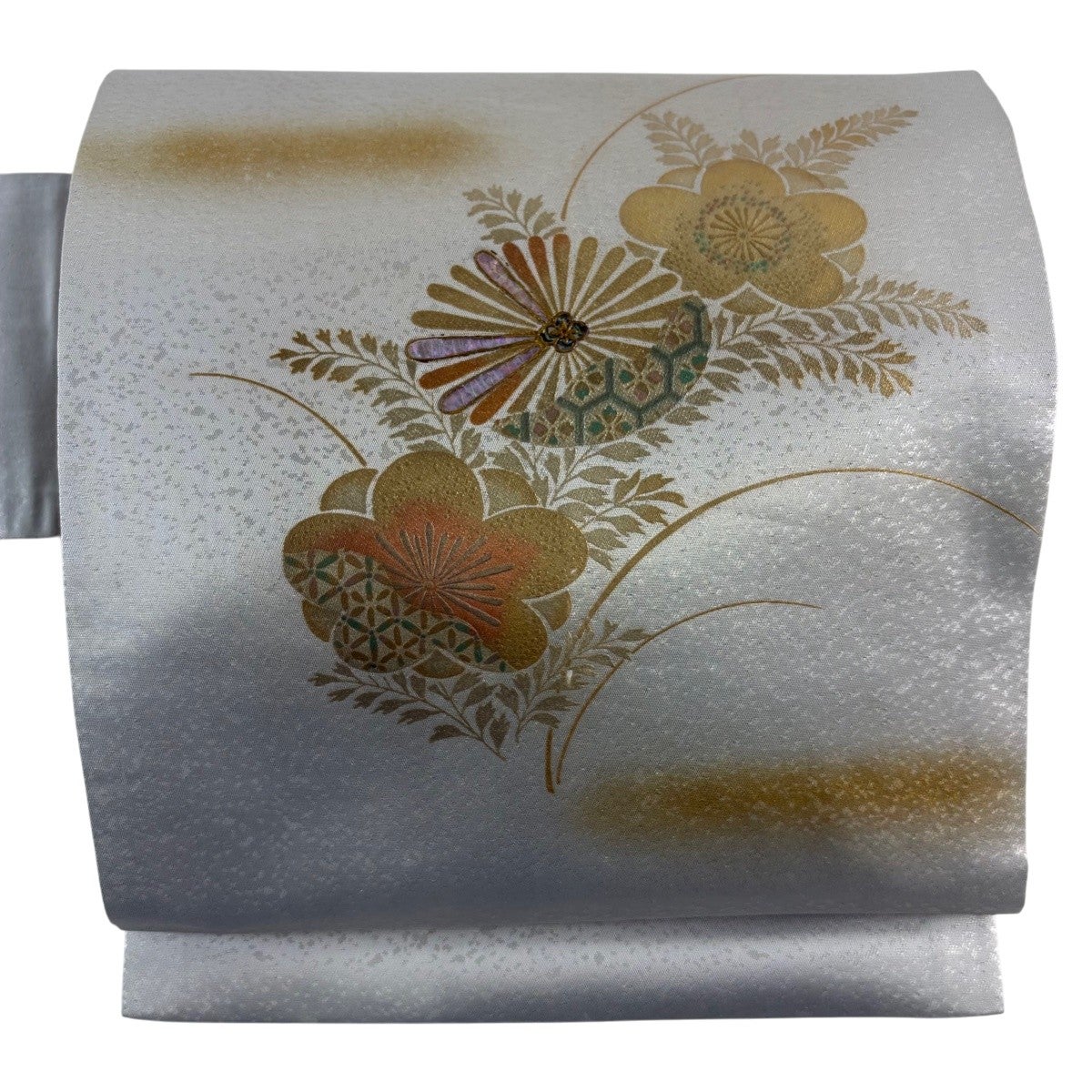 名古屋帯 秀品 松梅 亀甲 金彩 箔 青灰色 正絹｜中古・古着