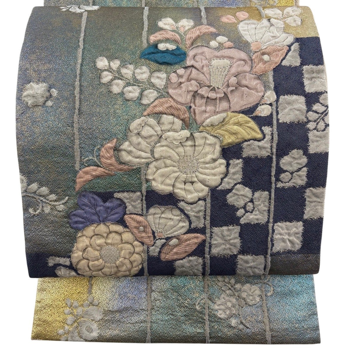 袋帯 名品 辻が花柄 銀糸 緑 お太鼓柄 正絹｜中古・古着・リサイクル