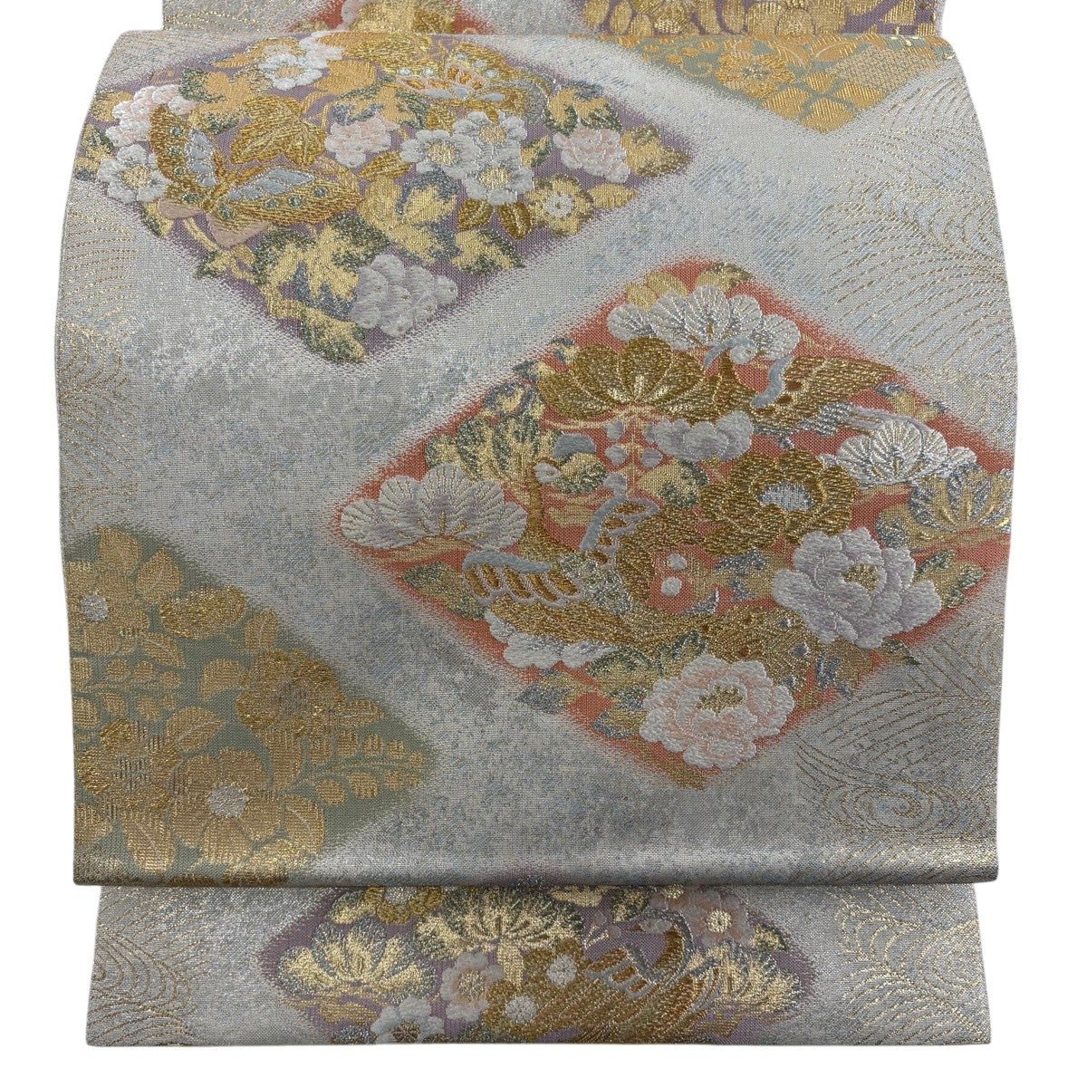 美品】 袋帯 秀品 花唐草 華文 ピンクベージュ 六通 正絹｜中古・古着