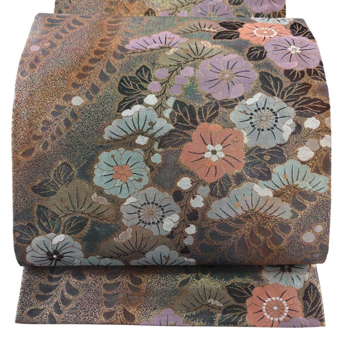 袋帯 秀品 辻ヶ花柄 地紋 箔 紫 六通 正絹｜中古・古着・リサイクル
