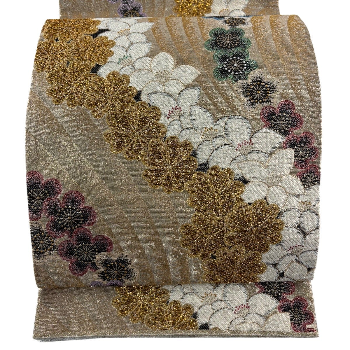 袋帯 秀品 花 梅 箔 金糸 金色 六通 正絹｜中古・古着・リサイクル着物