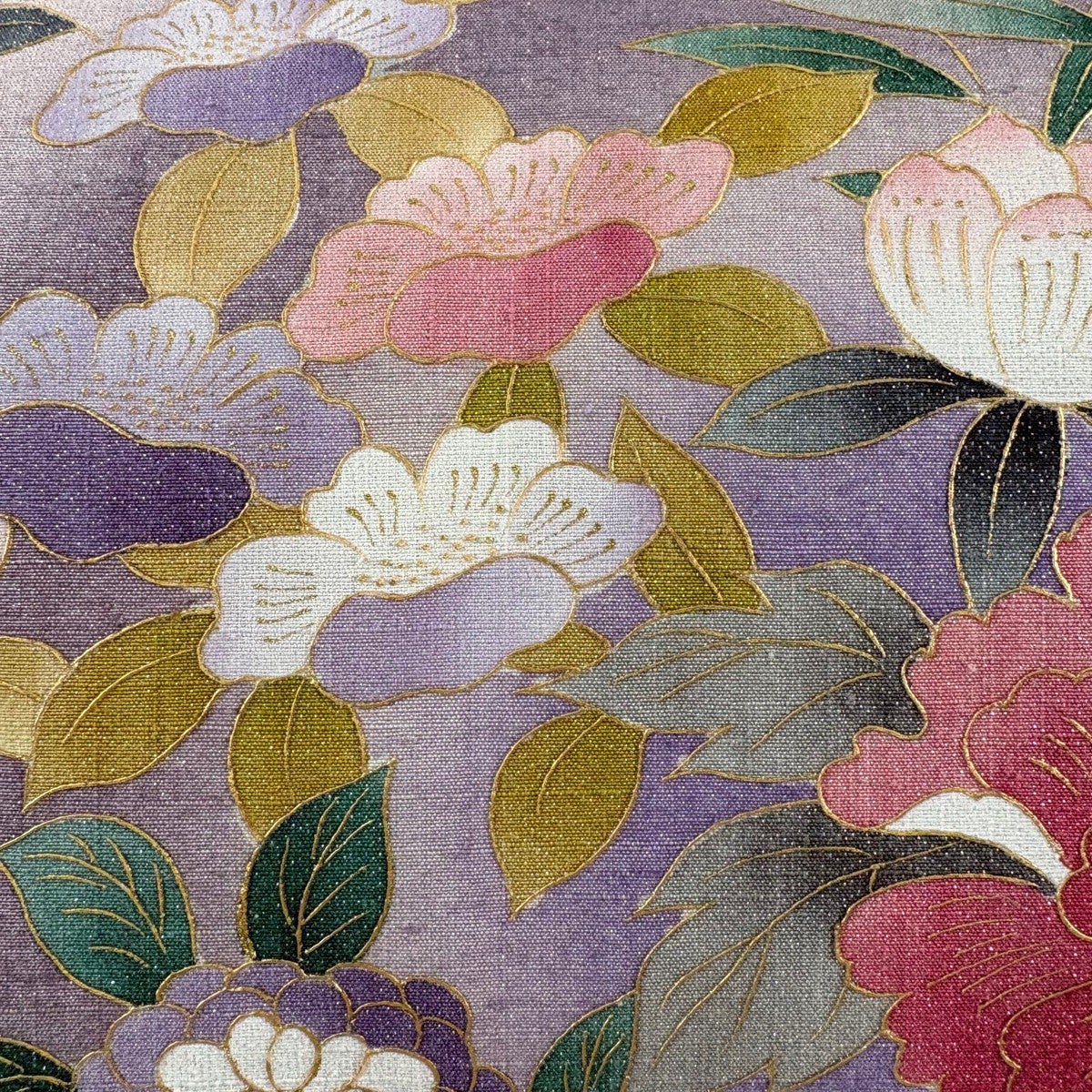 袋帯 秀品 紬地 草花 金彩 箔 ピンク お太鼓柄 正絹｜中古・古着