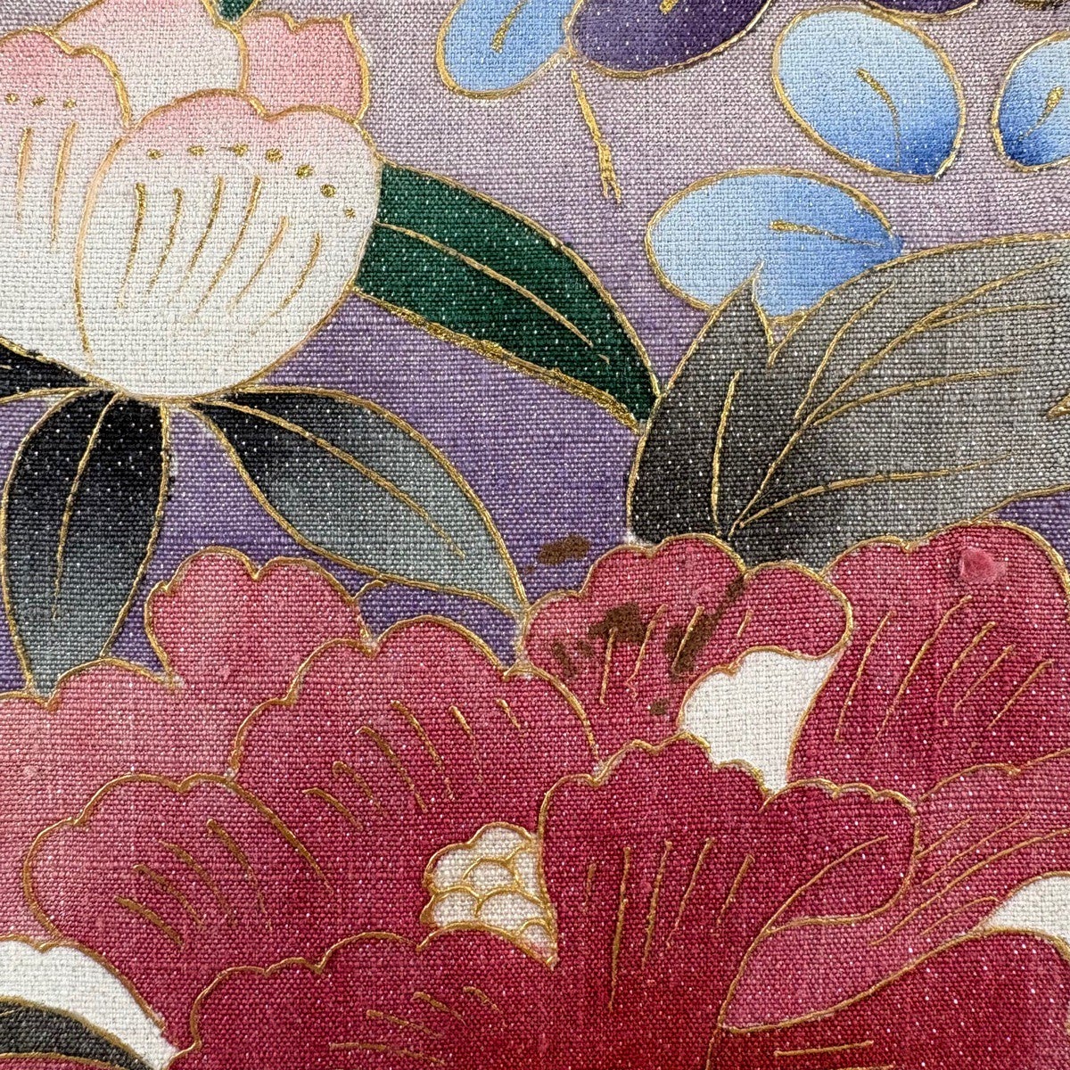 袋帯 秀品 紬地 草花 金彩 箔 ピンク お太鼓柄 正絹｜中古・古着