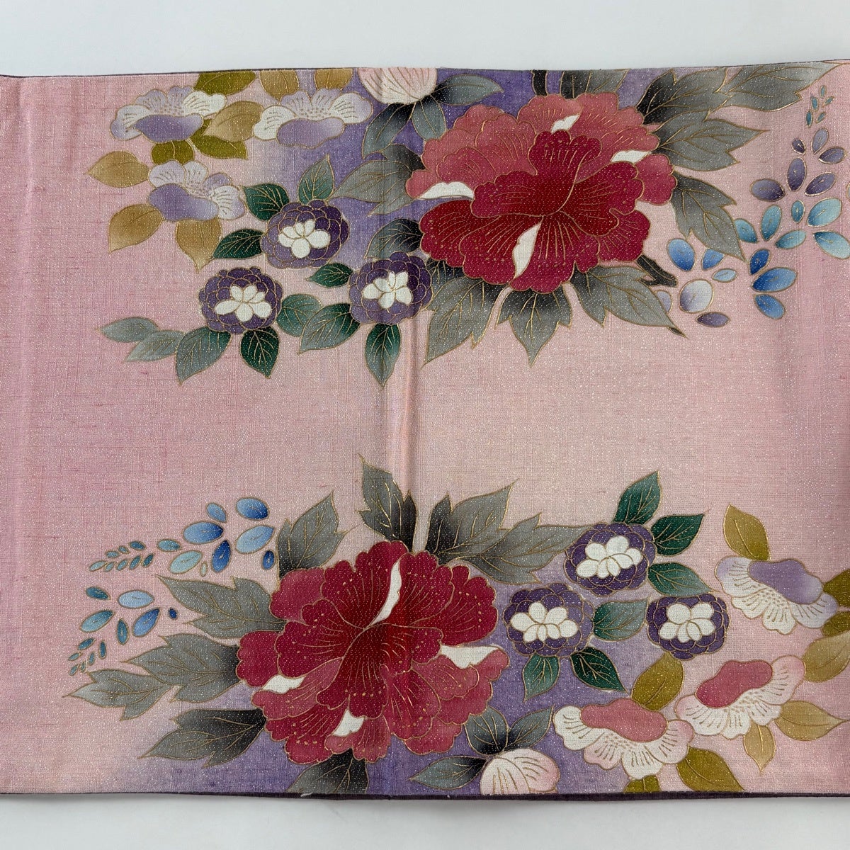 袋帯 秀品 紬地 草花 金彩 箔 ピンク お太鼓柄 正絹｜中古・古着