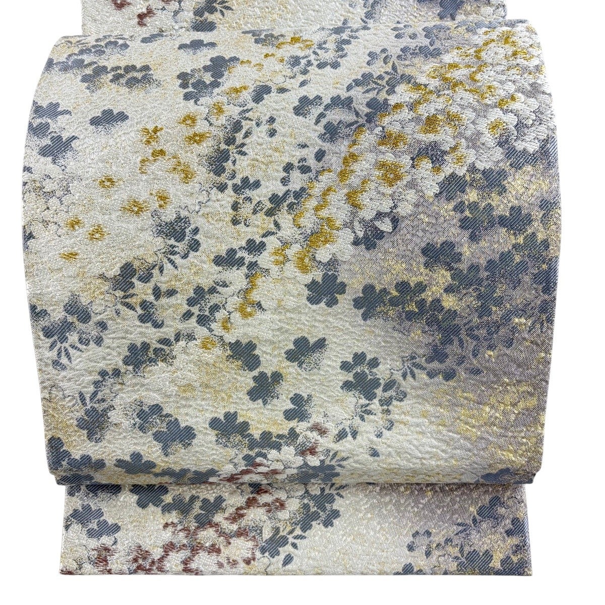 美品】 袋帯 秀品 葡萄唐草 華文 金銀糸 箔 青灰色 六通 正絹｜中古