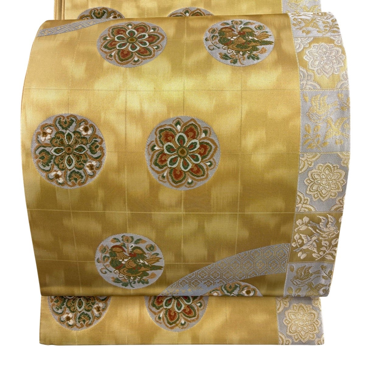 袋帯 秀品 華文 鳥 箔 金色 六通 正絹｜中古・古着・リサイクル着物