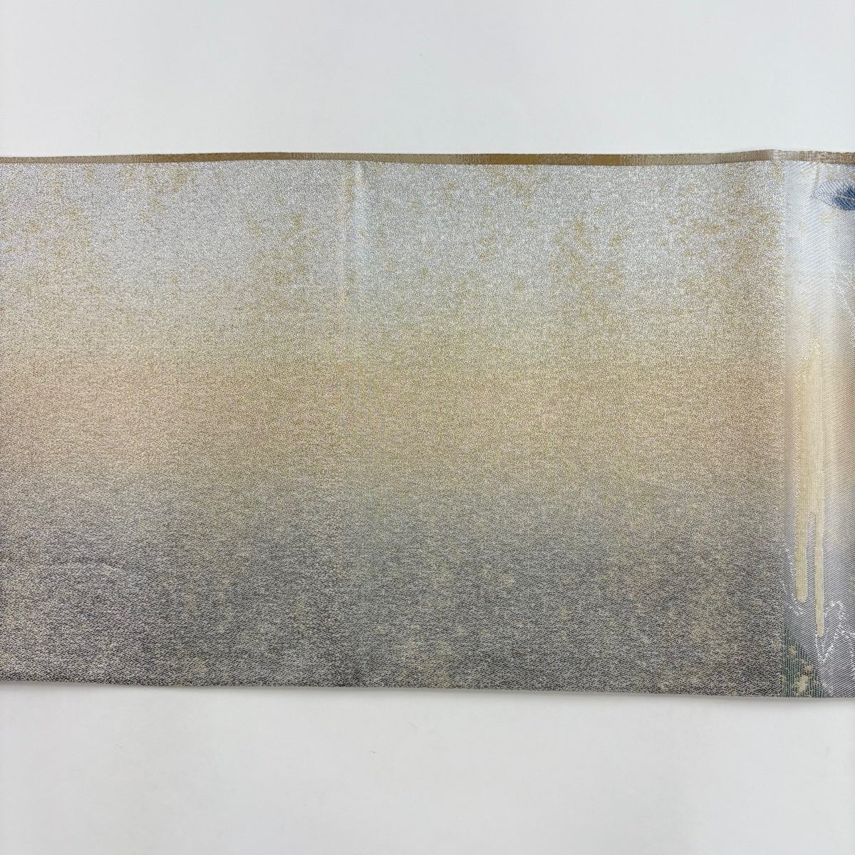 美品】 袋帯 秀品 やまと 草花 霞 金糸 箔 青灰色 六通 正絹｜中古