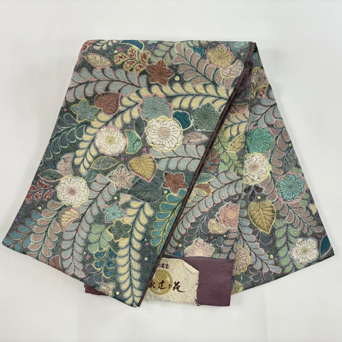 美品】 袋帯 秀品 証紙あり 辻が花 金糸 箔 紫 お太鼓柄 正絹｜中古
