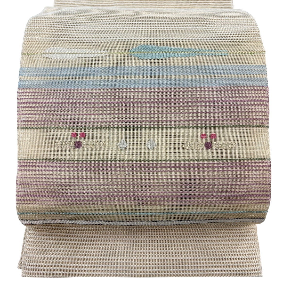 美品】 名古屋帯 優品 八寸名古屋帯 夏帯 絽 縞 幾何学模様 箔 銀糸