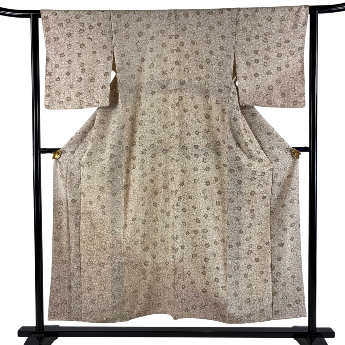 美品】 付下げ 身丈152cm 裄丈62.5cm S 袷 花唐草 ベージュ 正絹 秀品