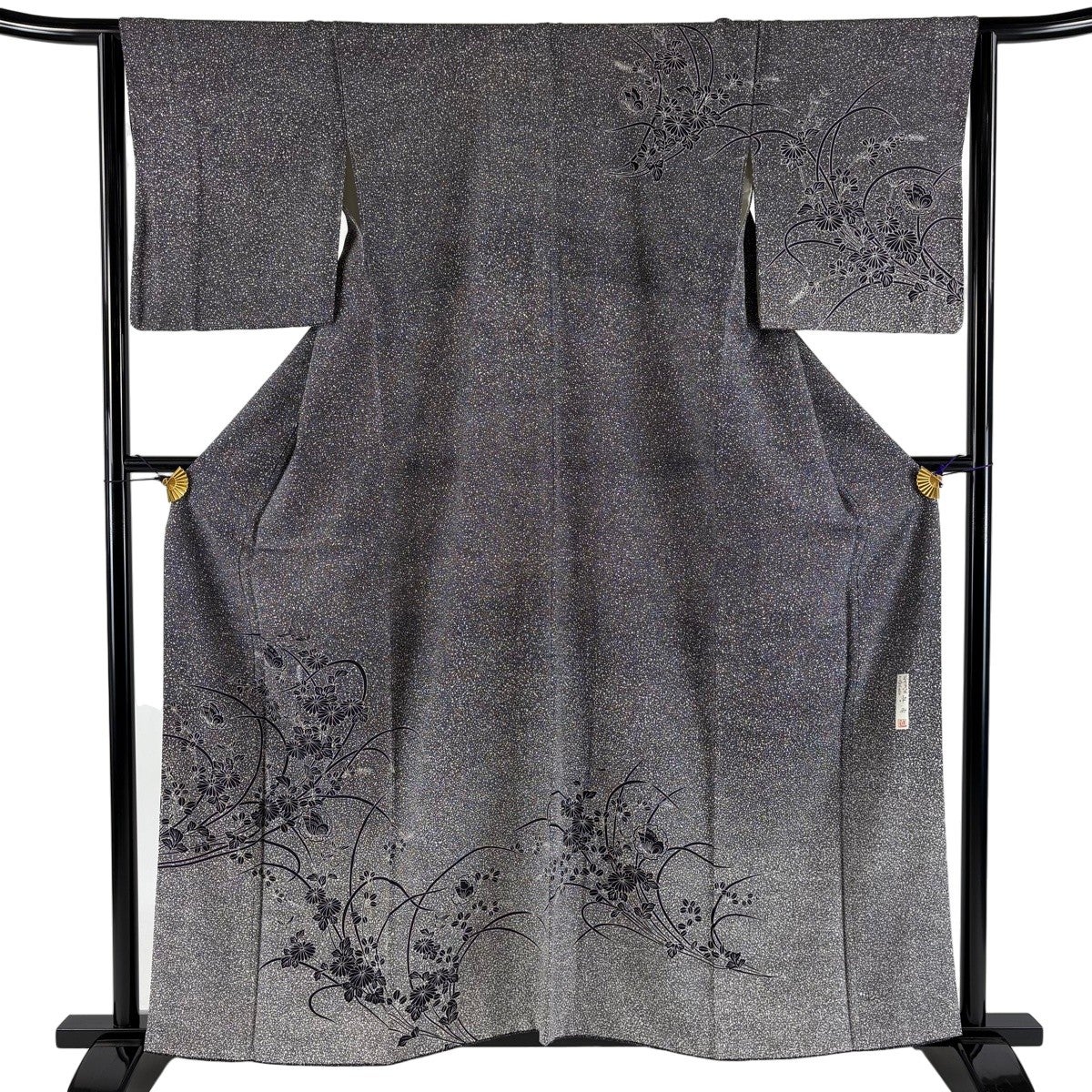 美品】 訪問着 身丈154cm 裄丈62cm S 袷 紬地 菱 幾何学 黒灰 正絹 秀