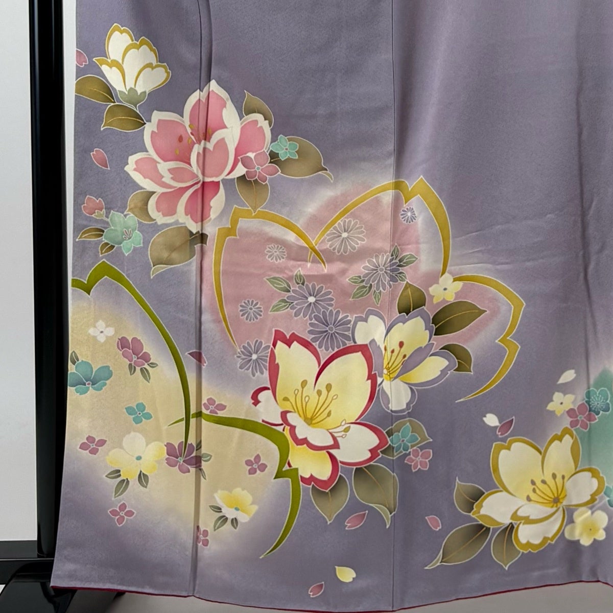 振袖 身丈162.5cm 裄丈65.5cm M 袷 桜 菊 金彩 ぼかし 薄紫 正絹 秀品