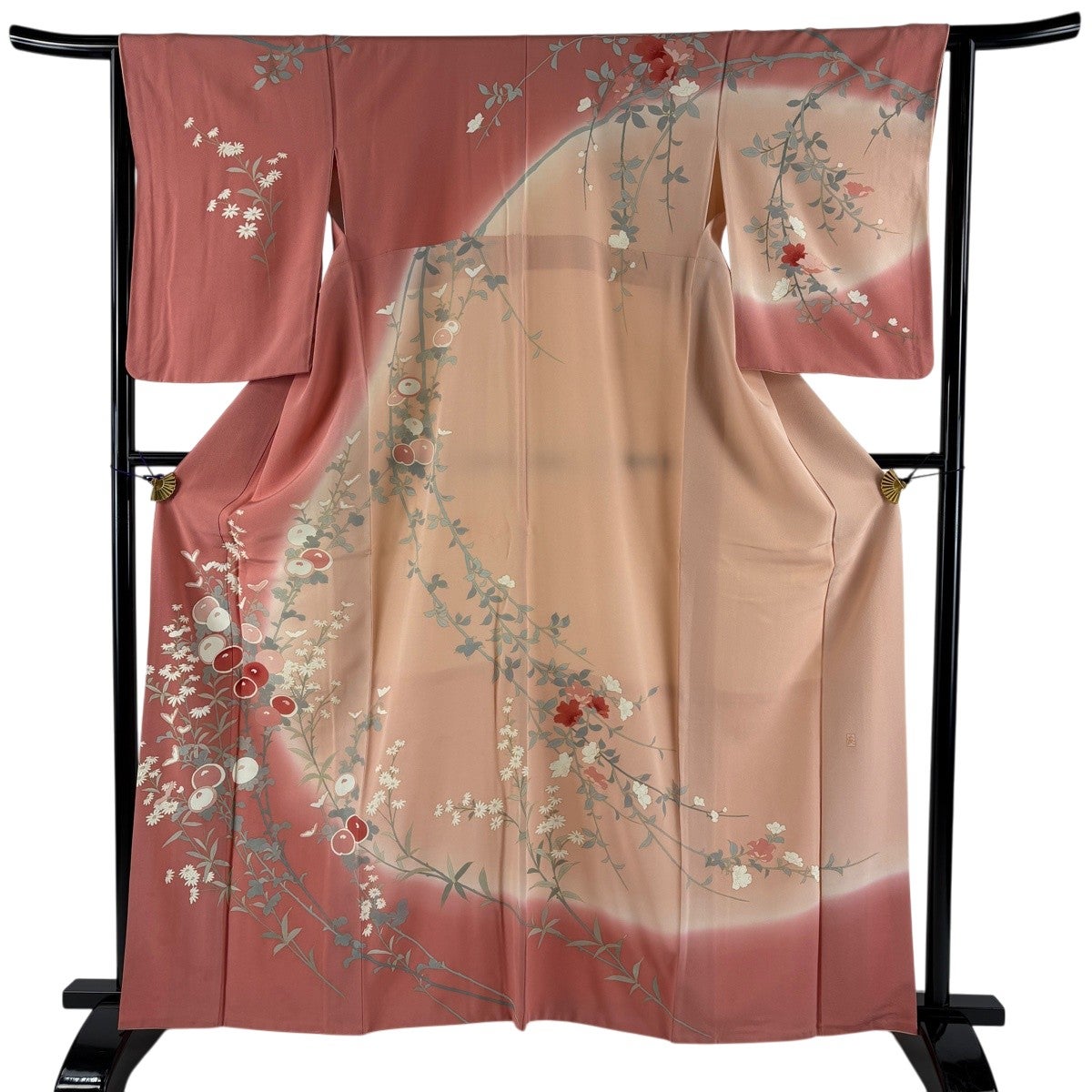 訪問着 身丈161cm 裄丈63.5cm S 袷 落款あり 万寿菊 草花 金彩 ぼかし