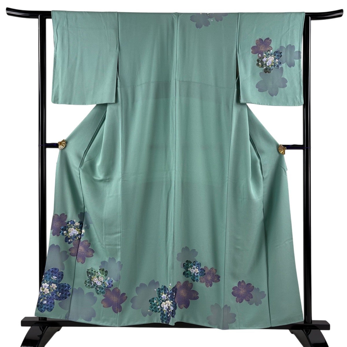 訪問着 身丈156cm 裄丈62.5cm S 袷 桜 椿 金彩 薄緑 正絹 秀品｜中古