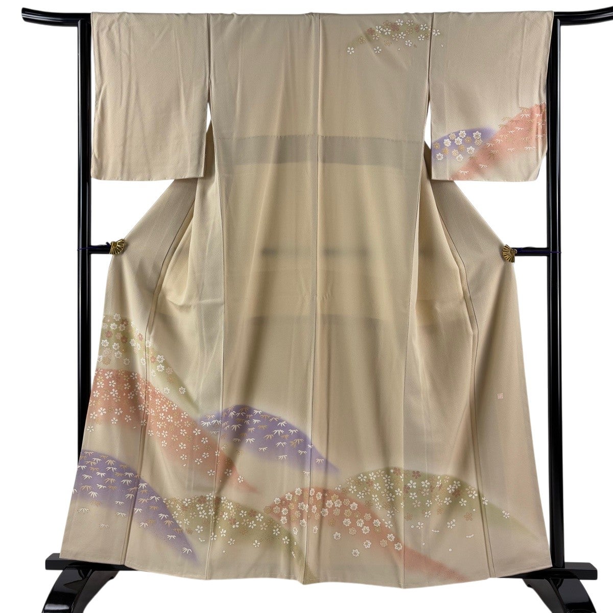 訪問着 身丈160cm 裄丈64.5cm M 袷 落款あり 桜 梅 金彩 ぼかし 薄茶色 訪問着 身丈160cm 裄丈64.5cm M 袷 落款あり 桜 梅 金彩 ぼかし 薄茶色
