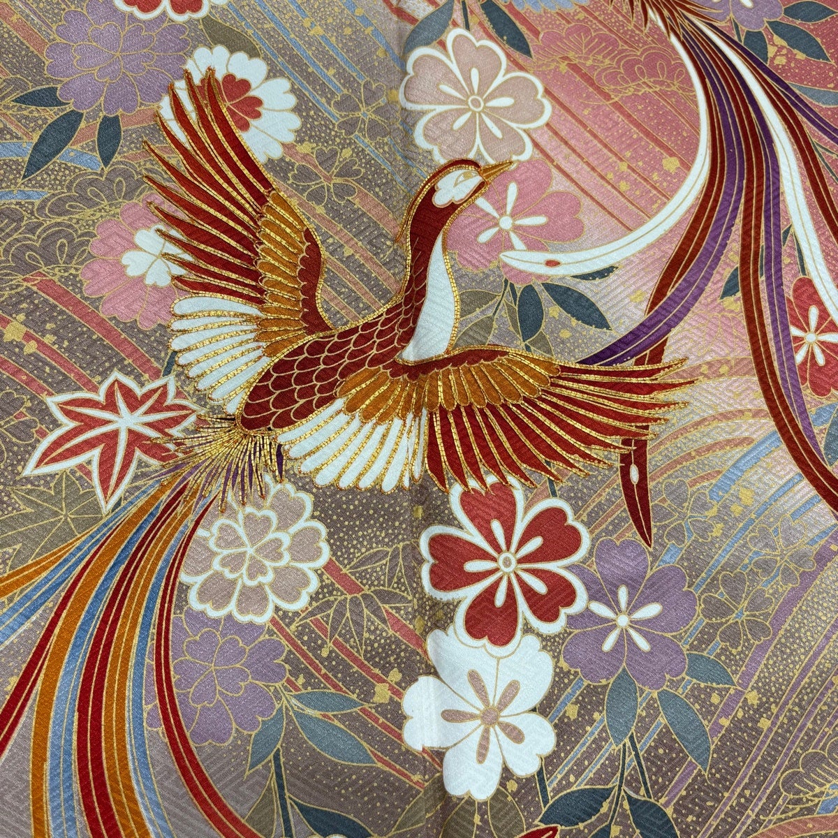振袖 身丈157cm 裄丈63.5cm S 袷 尾長鳥 桜 金 金彩 ピンクベージュ