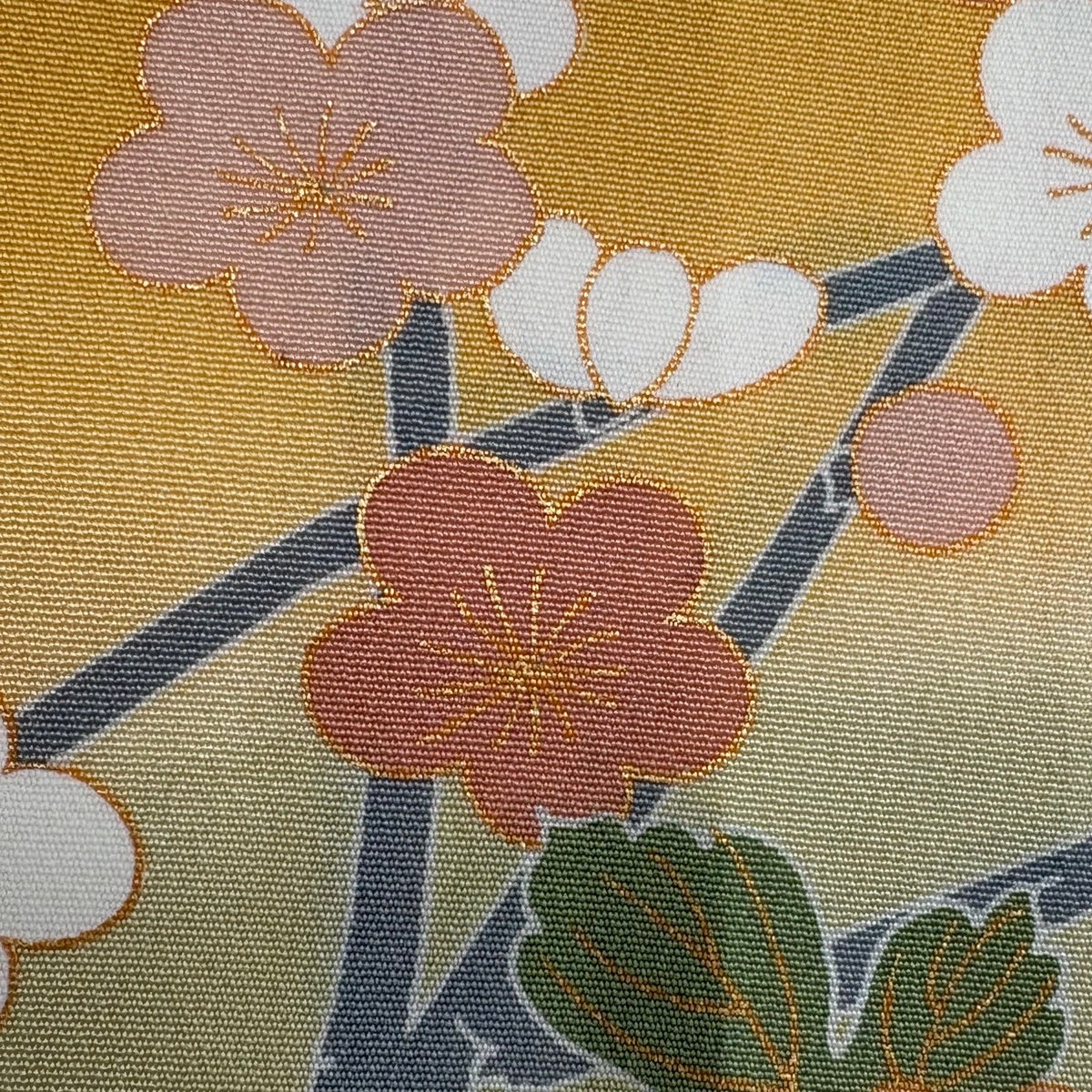 訪問着 身丈162cm 裄丈65cm M 袷 菊 枝梅 金彩 染め分け オレンジ 正絹
