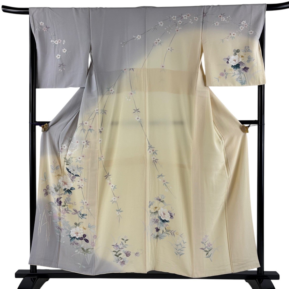 訪問着 身丈154cm 裄丈67.5cm L 袷 草花 染め分け ベージュ 正絹 秀品 訪問着 身丈154cm 裄丈67.5cm L 袷 草花 染め分け ベージュ 正絹 秀品