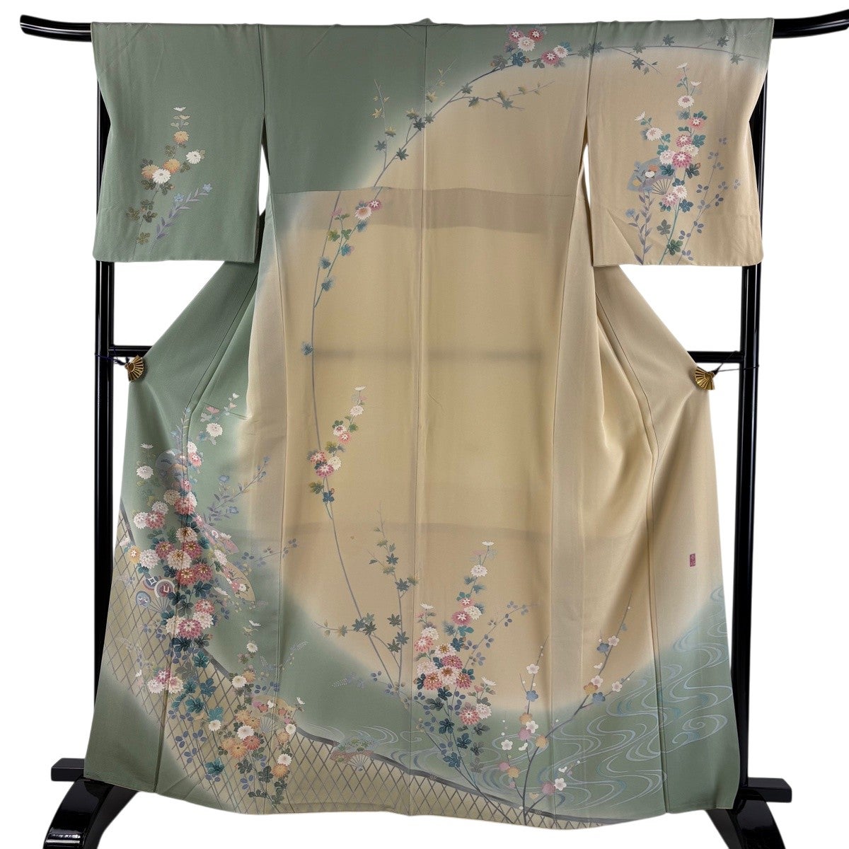 訪問着 身丈162cm 裄丈64.5cm M 袷 落款あり 辻が花 ぼかし 薄茶色 訪問着 身丈162cm 裄丈64.5cm M 袷 落款あり 辻が花 ぼかし 薄茶色