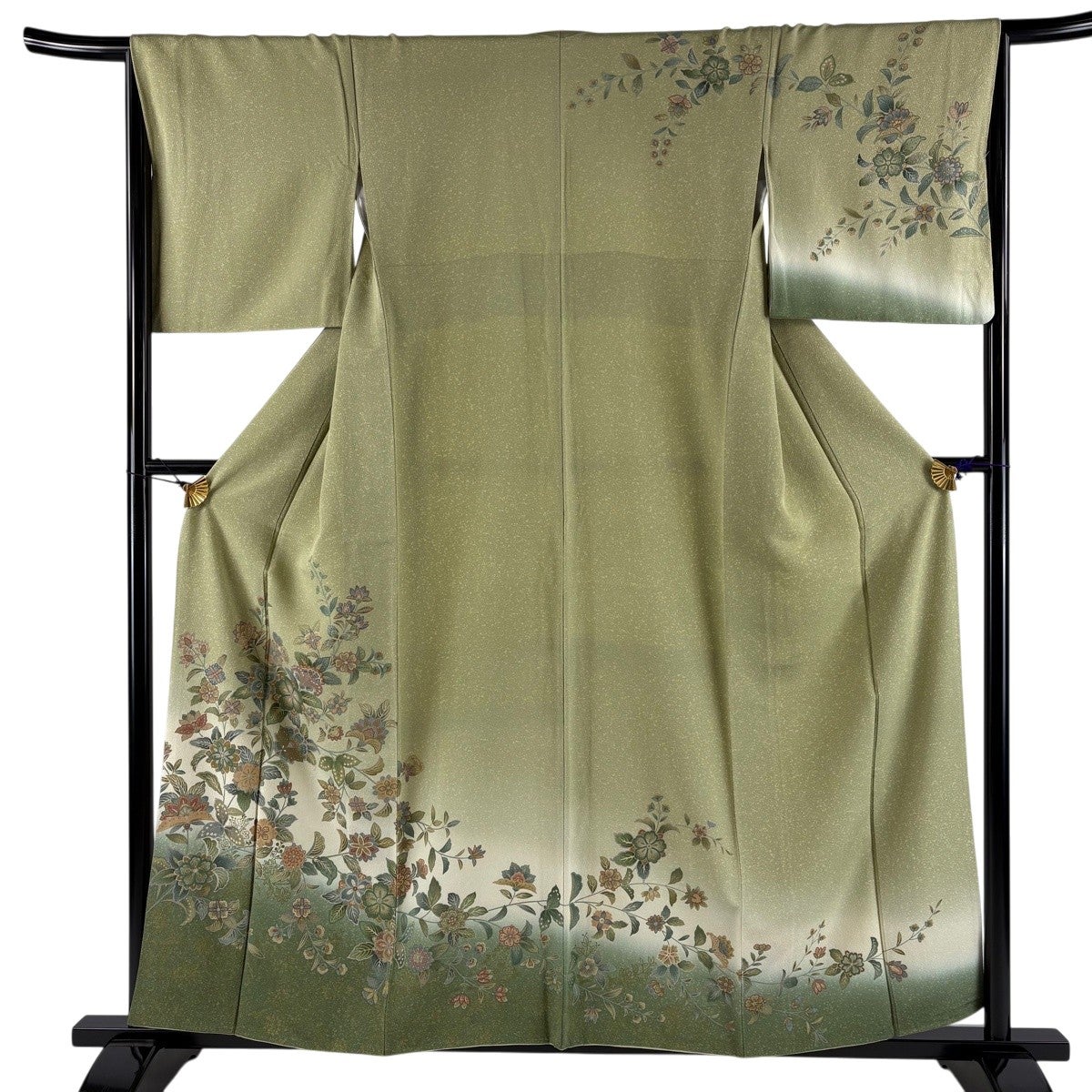 美品】 付下げ 身丈154cm 裄丈63cm S 袷 枝花 流水 螺鈿 金彩 鶯色