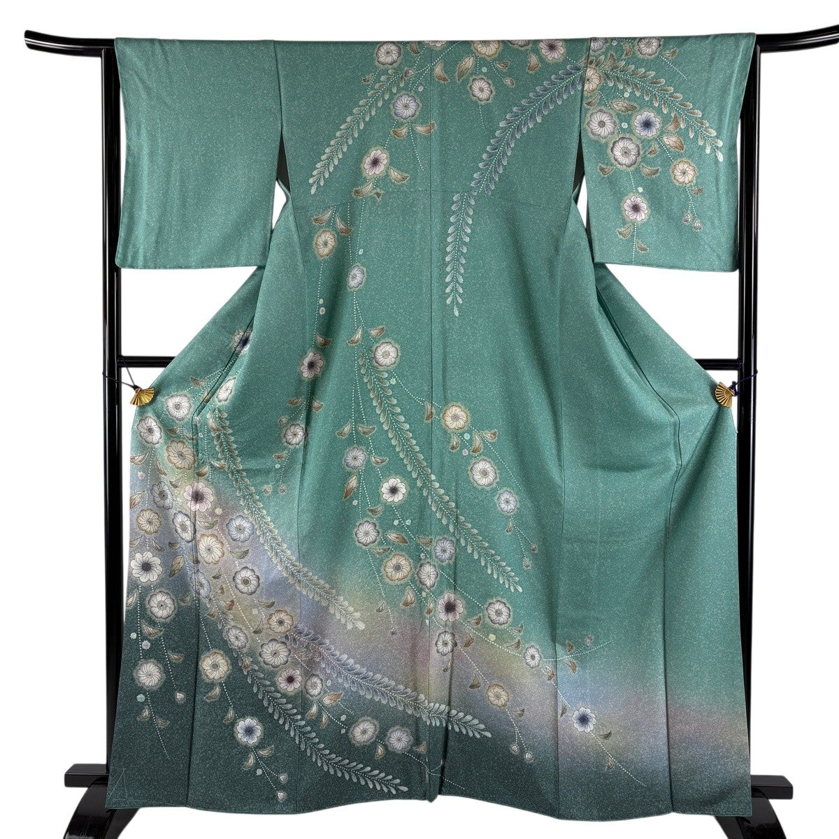 超美品　正絹　袷　現代　訪問着　着物　紫　黄緑辻ヶ花　銀通し　159裄65 ラメ 美品】 訪問着 身丈162cm 裄丈64.5cm M 袷 辻が花柄 銀通し ぼかし 薄