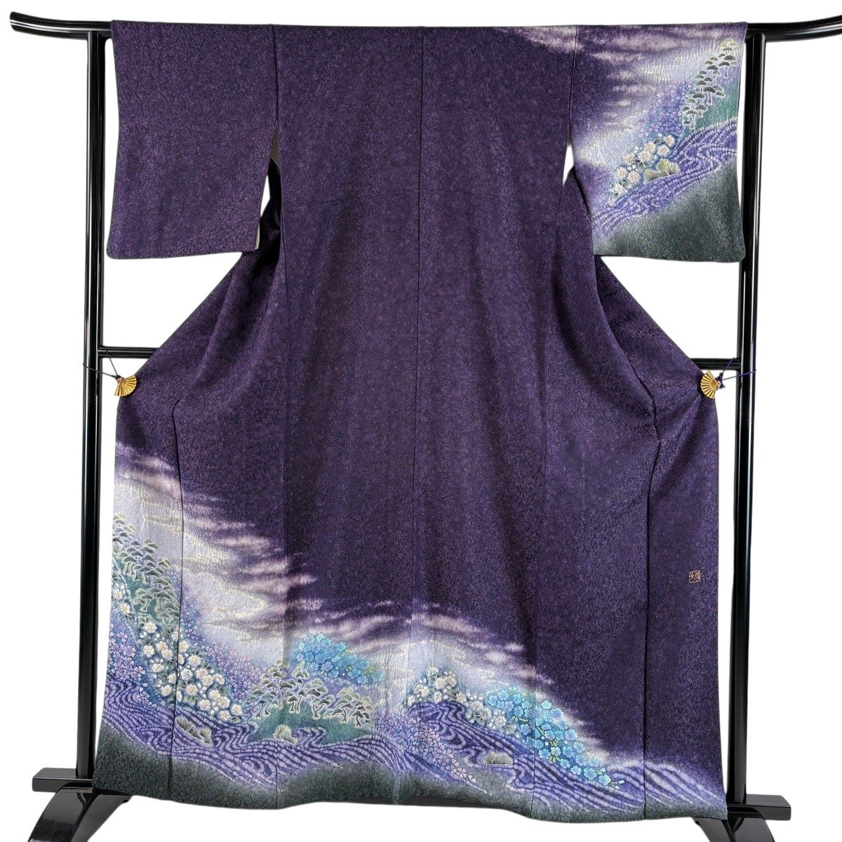【美品】正絹 訪問着 紫色 吉祥文様 御所解 袷 身丈160cm 裄丈67cm 美品】 訪問着 身丈160.5cm 裄丈63cm S 袷 落款あり 草花 霞 銀通し