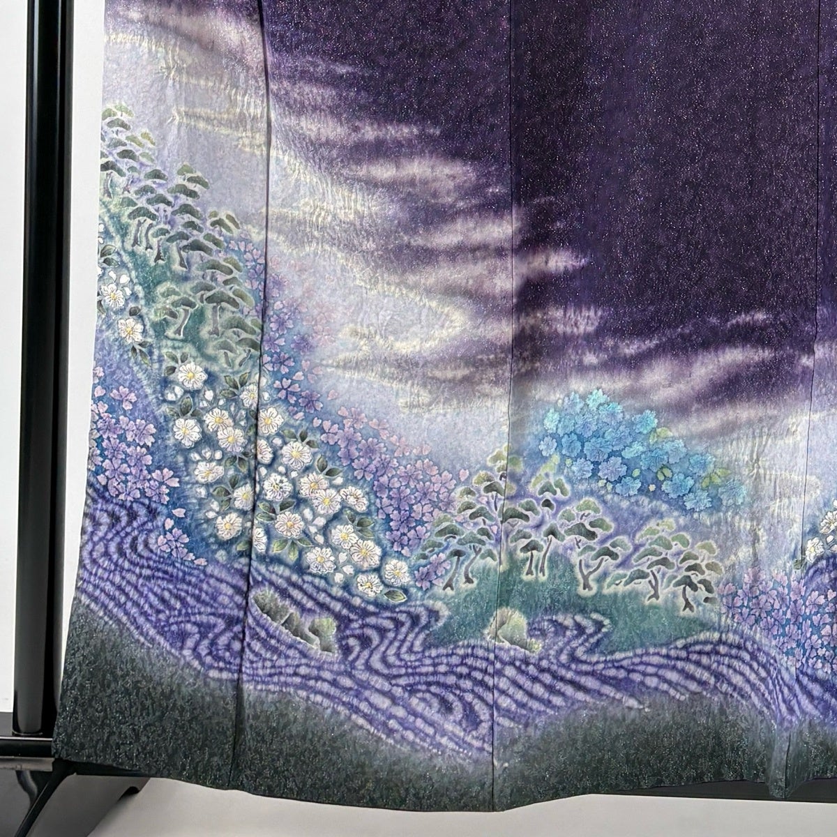 美品】 訪問着 身丈160.5cm 裄丈63cm S 袷 落款あり 草花 霞 銀通し