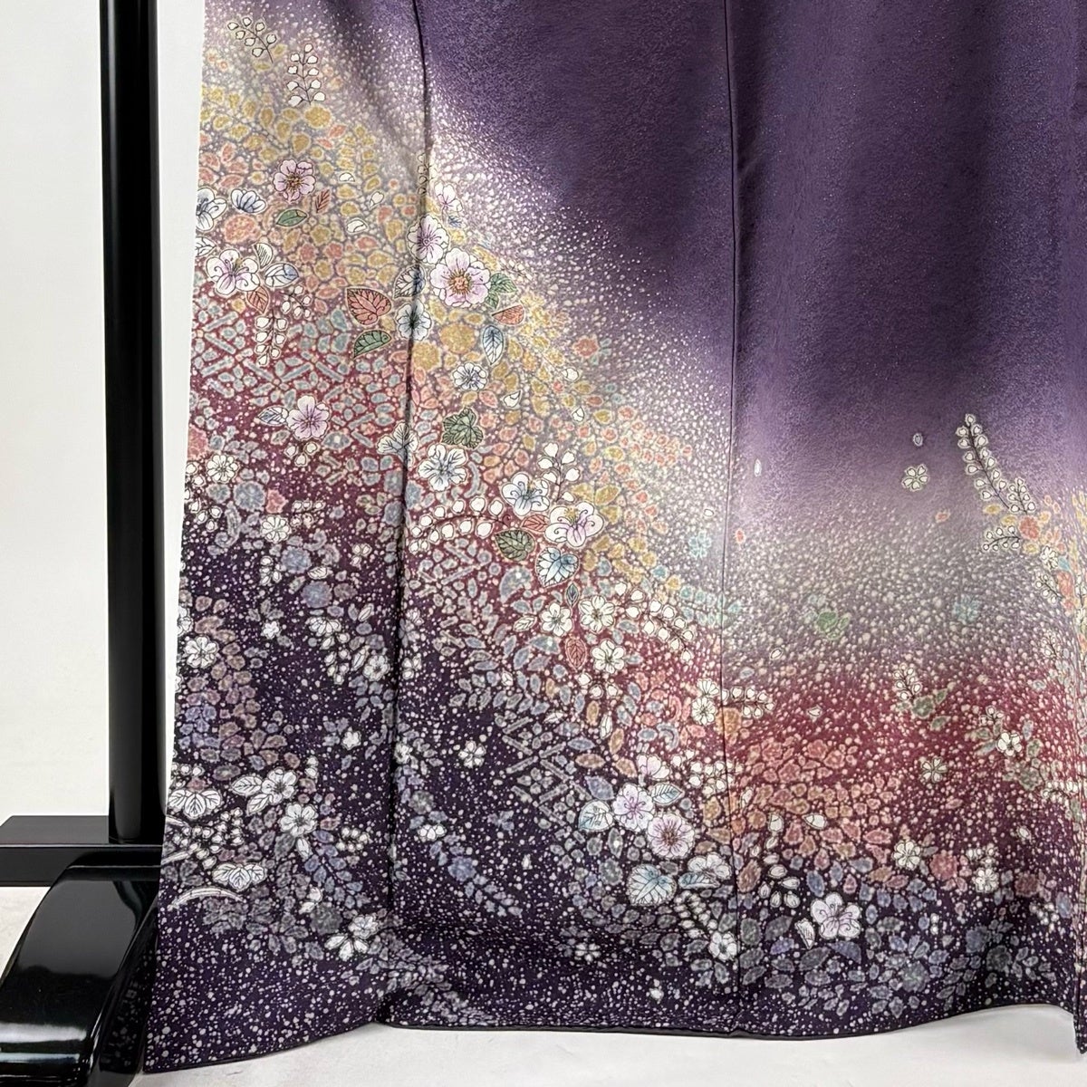 訪問着 身丈169cm 裄丈68cm L 袷 草花 ぼかし 金通し 紫 正絹 名品