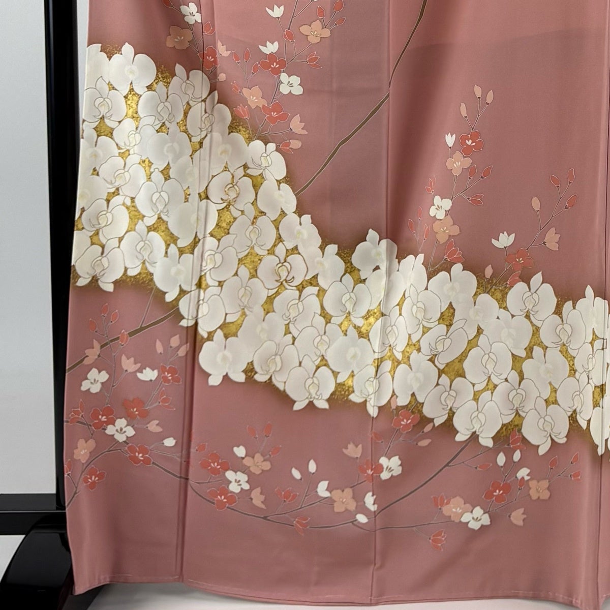 訪問着 身丈168cm 裄丈67cm M 袷 落款あり 胡蝶蘭 枝花 金糸 金彩
