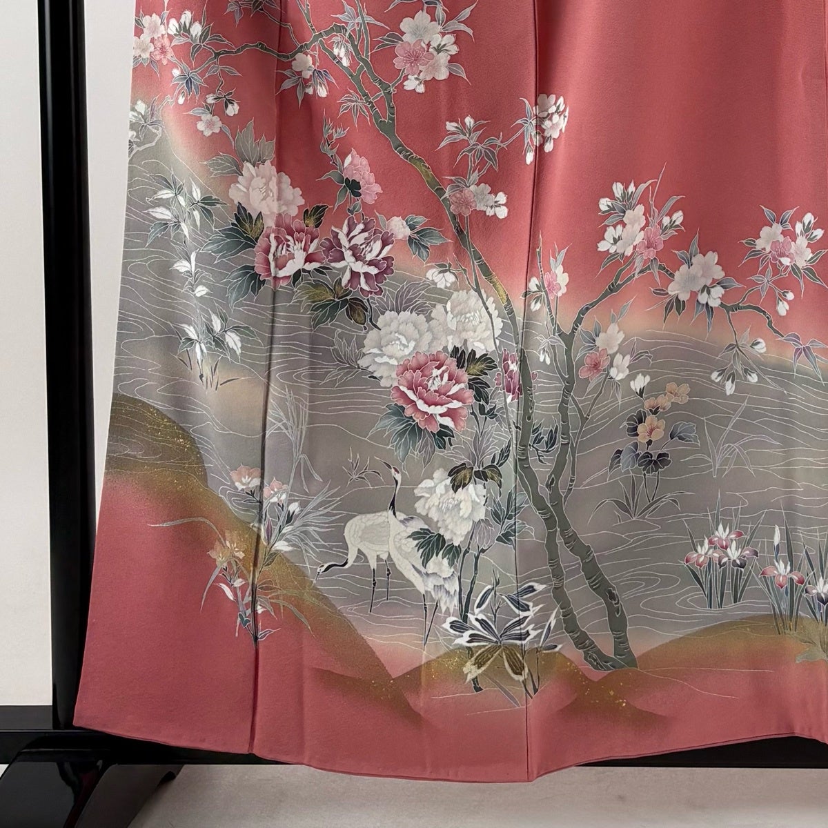 訪問着 身丈158cm 裄丈64.5cm M 袷 落款あり 桜 牡丹 金彩 ぼかし