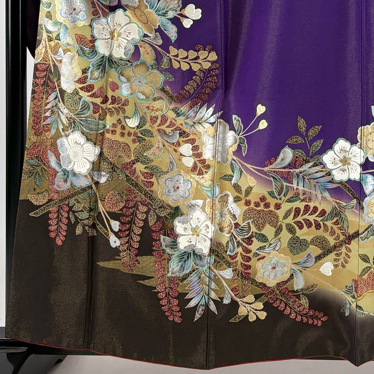 振袖 身丈159cm 裄丈65.5cm M 袷 辻が花柄 藤 金通し 金銀彩 紫 正絹