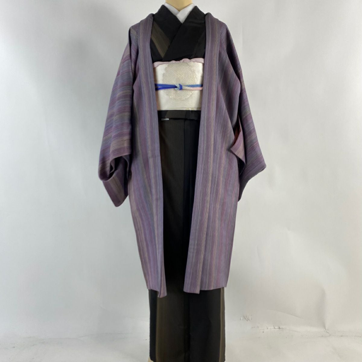 羽織 美品 逸品 身丈104cm 裄丈66.5cm 正絹 【中古】 美品】 羽織 身丈102.5cm 裄丈68cm L 縦縞 赤茶 正絹 名品｜中古・古着
