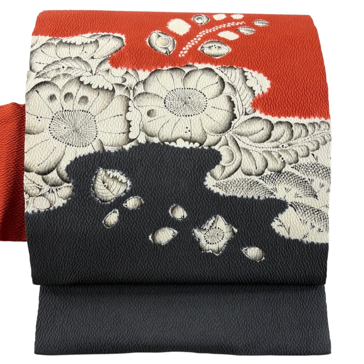 美品】 名古屋帯 逸品 大脇一心 落款あり 辻が花 朱色 正絹｜中古